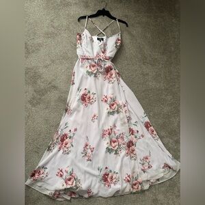 Lulu's Pink and Cream Floral Maxi Dress